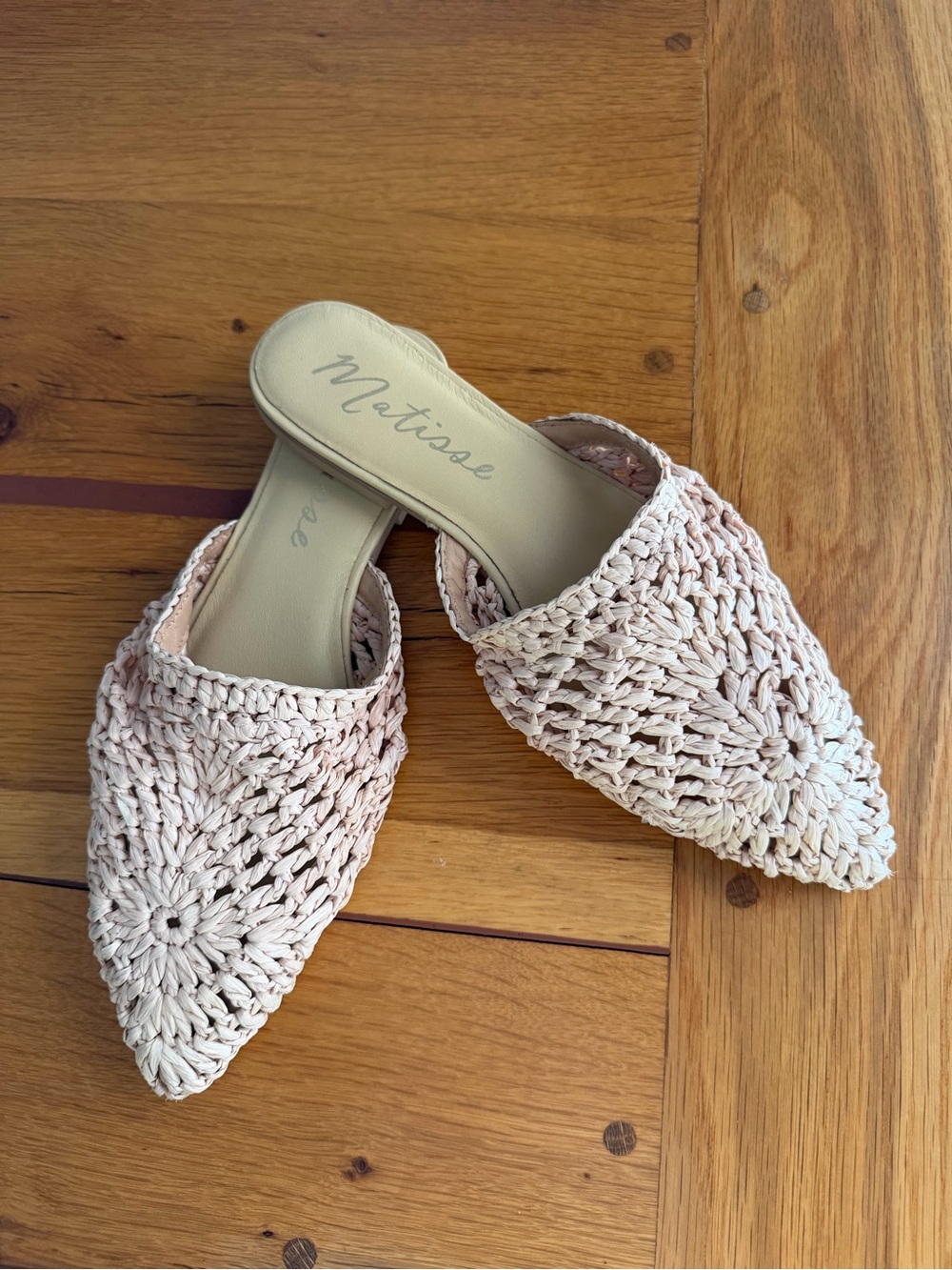 Matisse Crochet Pointed-Toe Slip-On Mules in Blush Pink